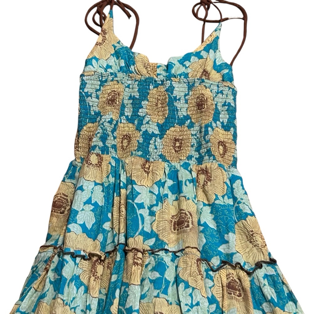 New Free People Adriel Tiered Dress Size Small Tie Straps Blue Ocean NWT - Picture 4 of 5
